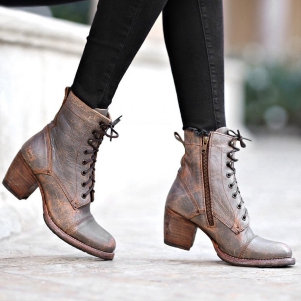 Bed Stu Finis Distressed Grey Lux Kiltie lace up boot - Picture 3 of 8